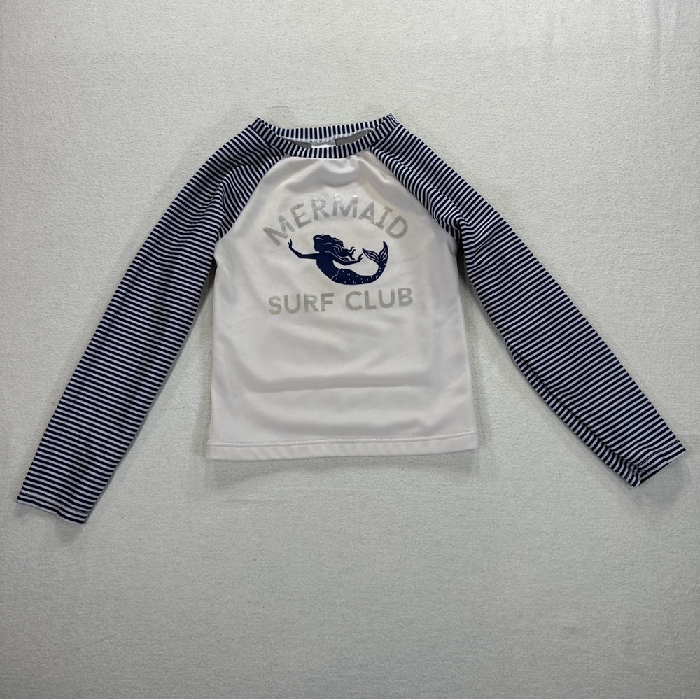 Crazy 8 Mermaid Girls Seim Surf Club Rashguard - White and Blue Sz 4T